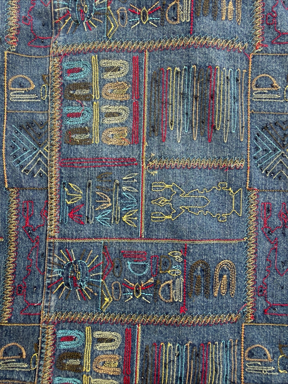 Chico's Multicolor Embroidered Tribal Blue Denim Jacket Size 3/ XL? - Picture 8 of 16